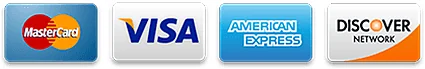 Mastercard, Visa, American Express and
Discover card marks